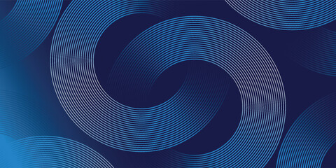 Wall Mural - abstract blue geometric lines glowing on dark blue background. modern shiny blue circle lines patter