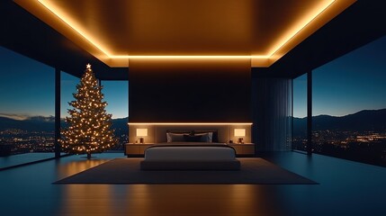 Wall Mural - Christmas Tree in Room with Fireplace Interior Decor