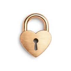 Macro Shot of a Perfect Golden Heart Shaped Padlock on White Background