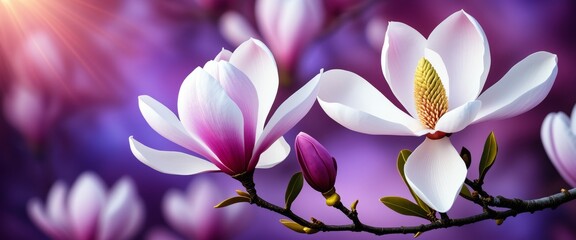 Wall Mural - Vibrant magnolia blossoms in soft evening light