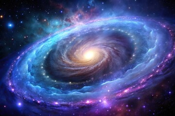 Wall Mural - Cosmic galaxy wallpaper featuring a spiral galaxy with purple, blue and silver hues, celestial, planetary system, astronomical objects, spiral galaxy