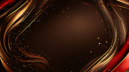 Elegant chocolate brown background with red and gold accents, creating luxurious feel