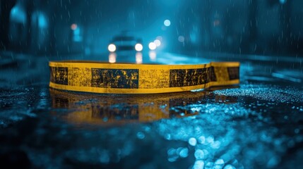 Yellow Crime Scene Tape in the Rain