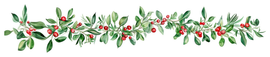 Wall Mural - PNG Mistletoe christmas border illustration watercolor nature-inspired.