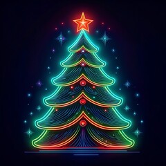 Minimalistic neon Christmas tree design with vibrant colors and sleek outlines for festive decorations. Generative AI