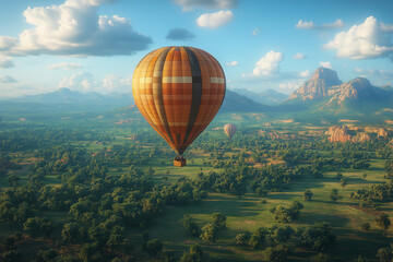 Colorful hot air balloons flying over the landscape at sunset. Cappadocia in Turkey