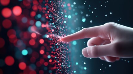 Wall Mural - a close up of a hand interacting with a holographic interface displaying a complex web of interconne