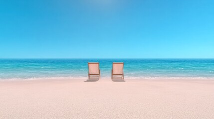 Beach Bliss: Two Chairs on Clear Blue Shoreline - Perfect for Summer Vacation and Relaxation