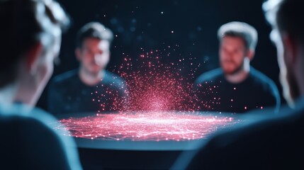 Wall Mural - a group of diverse people debating around a holographic table, representing the importance of stakeh