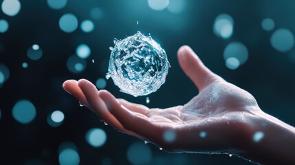 Wall Mural - a close up shot of a hand reaching out to touch a floating, ethereal object, representing the explor