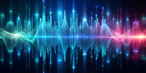 Wall Mural - Colorful sound wave on black background. Rainbow sound wave wallpaper.