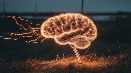 Poster - Creative Brain Illustration with Electric Sparks