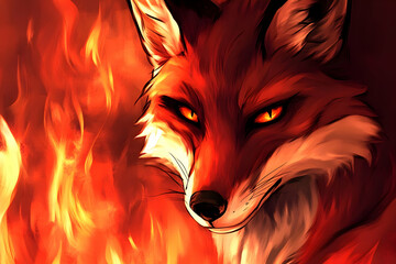 Fiery fox with glowing eyes.