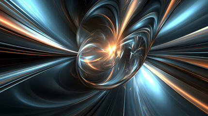 Abstract digital art with metallic blue and gold lines, creating a swirling vortex effect.