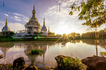 The background of an important tourist attraction in Khon Kaen Province (Wat Thung Setthi) is a large pagoda in the middle of a swamp, tourists always come to see the beauty in Thailand