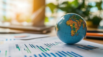 Poster - A globe rests on financial charts, symbolizing global business insights and analysis.