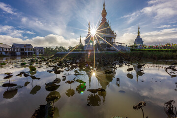 The background of an important tourist attraction in Khon Kaen Province (Wat Thung Setthi) is a large pagoda in the middle of a swamp, tourists always come to see the beauty in Thailand