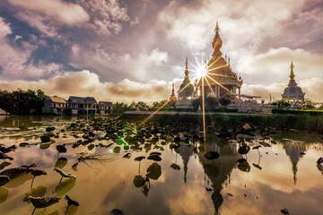 The background of an important tourist attraction in Khon Kaen Province (Wat Thung Setthi) is a large pagoda in the middle of a swamp, tourists always come to see the beauty in Thailand