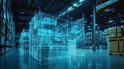 Poster - A digital representation of a warehouse interior showcasing storage and logistics design.