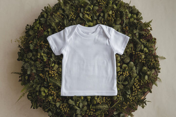 Cute Blank white newborn baby cotton t-shirt mockup template.Little boy girl child tee shirt mock-up