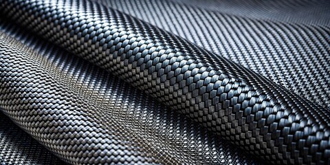 High-resolution image of carbon fiber fabric showing intricate weave and pattern, manufacturing, textile, macro photography