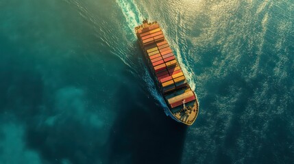 Aerial view of a cargo ship navigating through water, showcasing maritime transport.