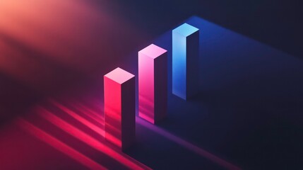 Fototapete - Abstract representation of growth with three colored pillars casting shadows.