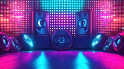 Aufkleber - Vibrant speakers with colorful lights, creating a lively music atmosphere.