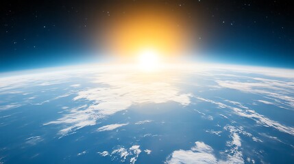Wall Mural - earth from space with sun smooth blue background with copy space for advertisements