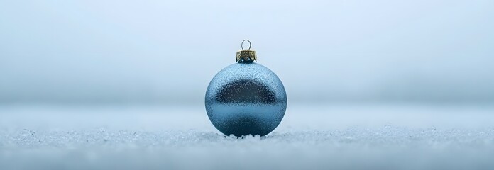 Wall Mural - Empty christmas bauble over the winter, snowy background with copy space，banner