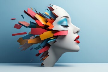 Wall Mural - woman's face is shown with a colorful, abstract design. the image is a work of art that showcases th