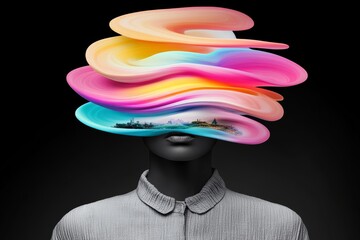 woman's face is covered in a colorful, abstract design. the image is a representation of the idea th