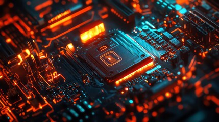 Leinwandbilder - secure connection or cybersecurity service concept of compute motherboard closeup and safety lock with login and connecting verified credentials as wide banner design