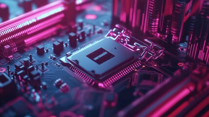 Leinwandbilder - secure connection or cybersecurity service concept of compute motherboard closeup and safety lock with login and connecting verified credentials as wide banner design