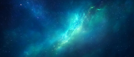 Wall Mural - mesmerizing deep space nebula with green and blue cosmic glow in a starry universe background