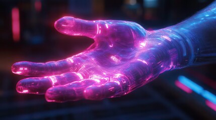 Aufkleber - Showing how cybernetic enhancements could enhance human abilities beyond natural limits with a futuristic glowing hand representing technology and the human body