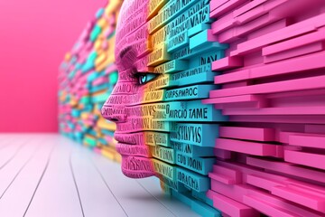 Wall Mural - colorful face made of blocks with the words 