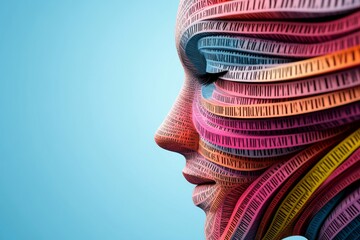 Wall Mural - colorful face made of paper strips with the word 