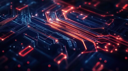 Poster - Abstract digital circuit design with glowing particles, representing technology and innovation.