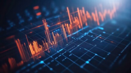 Poster - Abstract data visualization with orange and blue lines representing analytics and trends.