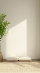 Poster - Serene Minimalist Bedroom with Natural Light and Eco-Friendly Decor - Perfect for Earth Day and New Years Resolutions
