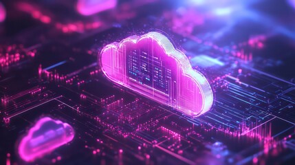 Leinwandbilder - A digital cloud symbol on a circuit board, representing cloud computing and technology.
