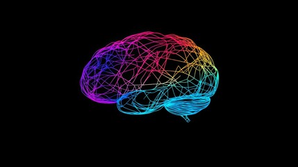 Poster - Colorful Brain Illustration on Black Background
