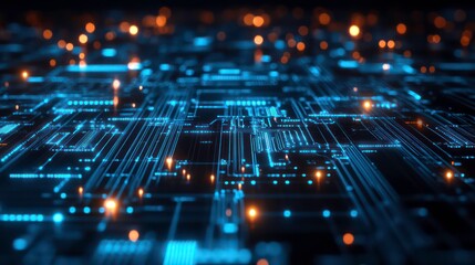 Leinwandbilder - Abstract representation of a digital circuit board with glowing elements.