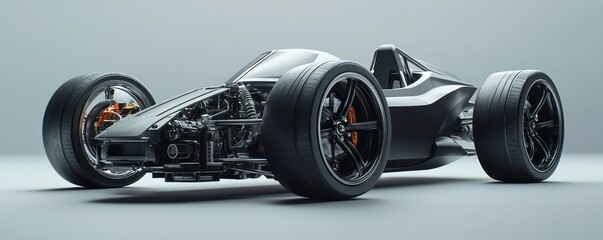 Wall Mural - technologically enhanced car 3d model, highlighting engine and wheels.