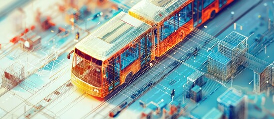 Wall Mural - ai-based public transport shown in wireframe, constantly adjusting to traffic flows.