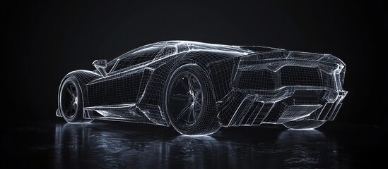Wall Mural - advanced automotive design with a car hologram wireframe on black.