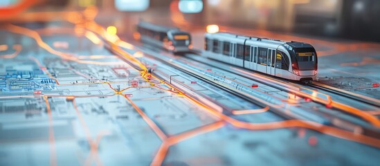 Wall Mural - live vehicle tracking on an automated public transit system map.