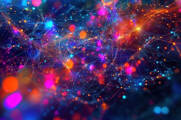 Wall Mural - visualization of big data featuring vividly colored complex networks.