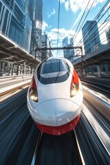 Wall Mural - 3d visualization of a high-speed railway bullet train, focusing on modern rail tech.